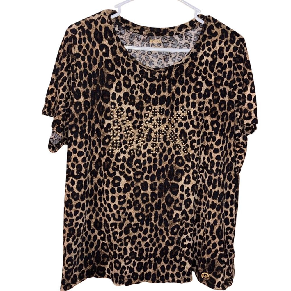 MICHAEL Michael Kors short-sleeve leopard-print t-shirt studded MK logo size 2X